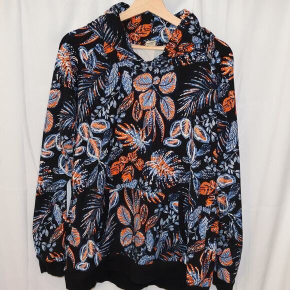 Lildy Sz Large Jacket Hood Blue Floral Soft Knit Front Pocket Long Sleeve - Picture 1 of 13